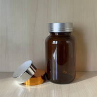 Bouteille en verre ambré épais à large ouverture de 150 ml (5 oz) pour capsules, pilules, suppléments, poudre, avec bouchon métallique argenté