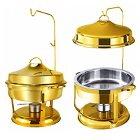 Plat à réchaud premium 9L en acier inoxydable doré et argenté avec couvercle en verre pour événements de restauration, équipement de maintien au chaud