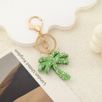Porte-clés double face en strass, motif plante, pendentif métallique en forme de cocotier, accessoires scintillants pour clés de voiture, vente directe usine