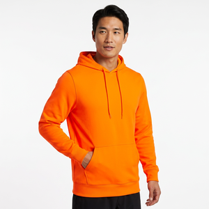 <b>Men's</b> <b>Orange</b> Hooded Pullover <b>Sweatshirt</b> Regular Fit Solid Color Fleece Casual Front Pocket Knitted Polyester ODM Autumn Wear - Product Image 3