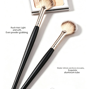 Single Highlighter Fan Makeup Brush Vegan Synthetic Hair Black Handle Blush <b>Application</b> Face Use Custom Logo - Product Image 3