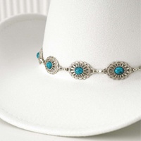 Chapeau de cowboy en feutre noir personnalisé en gros avec chaîne turquoise, chapeaux de fête western pour adultes