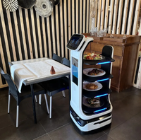 Robot Serveur de Livraison de Repas 2026 à Prix Usine, Auto-Rechargeable, 4 Plateaux, Télécommande via Application, Robot de Restaurant avec Écran Publicitaire de 16 Pouces