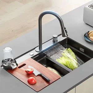 Wastafel dapur pintar, bantalan udara nano stainless steel 304 dengan cangkir mesin cuci dapur bak cuci hujan