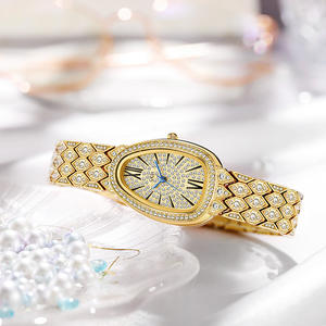 Montre pour femme en acier entièrement sertie de diamants, bracelet en alliage, montre-bracelet polyvalente, montre à quartz pour femme, vente en gros - Product Image 1