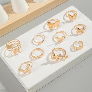 Ensemble de bagues ouvertes papillon creux créatif Bague d'amour de niche à la mode Dix ensembles de bijoux de charme pour femmes Bague bon marché en gros - Product Image 3
