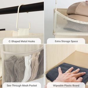 Organisateur de placard suspendu à 3 étagères en tissu rectangulaire pour chambre à coucher, type crochet de rangement pour vêtements - Product Image 4