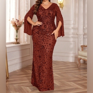 Vestido de Noche de Manga Larga con Lentejuelas para Mujer, Talla Grande, Vestido de Cola de Pez, Moda - Product Image 6