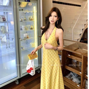 Vestido Halter Romántico Francés para Mujer, Estilo Vacaciones de Verano 2026, Transpirable, con Estampado por Descarga, Cintura Natural, Vintage - Product Image 2