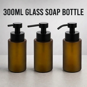 Longan vuoto ambra smerigliato bianco chiaro & nero <span class=keywords><strong>vetro</strong></span> lozione pompa sapone per le mani Dispenser per i bagni dell'hotel - Product Image 1