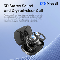 Miccell Nouveaux écouteurs sans fil TWS pour 5.4 Sports Gaming Ear-clip Affichage numérique IPX5 Contrôle tactile étanche
