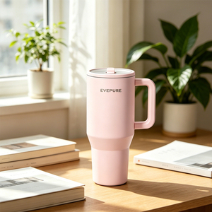 EVEPURE Vaso Térmico de Doble Pared con Aislamiento al Vacío de 40 oz, con Asa, Pajita Abatible, Antiderrames, de Acero Inoxidable con Base de Goma - Product Image 4