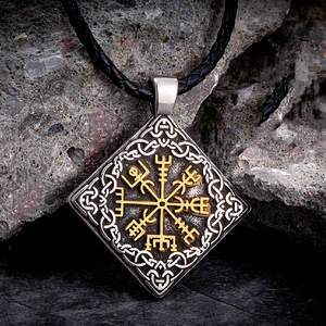 Colgante de acero inoxidable con runas vikingas nórdicas, forma de diamante, nudo celta, collar para hombre, joyería cultural - Product Image 3
