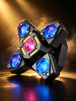 Promotion : Projecteur LED 60W à 4 Bras et 7 Couleurs avec Effets Laser Stroboscopiques RGBW, Éclairage de Scène pour DJ, Discothèque, Fête, Concert