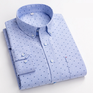 OEM/ODM Camisa dogana piccolo colletto ribaltato stampato da uomo a manica lunga Casual da indossare camicia classica con polsino esagonale - Product Image 1