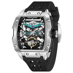 Montre mécanique automatique pour homme, tonneau squelette, 50 ATM, résistante à l'eau, aiguilles en saphir, bracelet en caoutchouc, pour le sport décontracté - Product Image 2