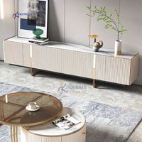 Meuble TV moderne pour salon Table en marbre avec tiroirs Console Meuble TV avec cadre en métal