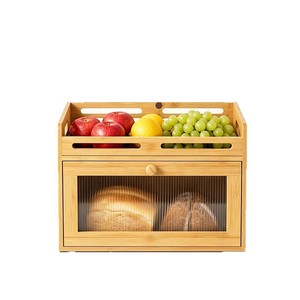 Boîte à pain en bambou avec couvercle rabattable et porte en acrylique, conteneur de rangement pour fruits sur comptoir de cuisine, pour l'organisation des aliments frais - Product Image 4