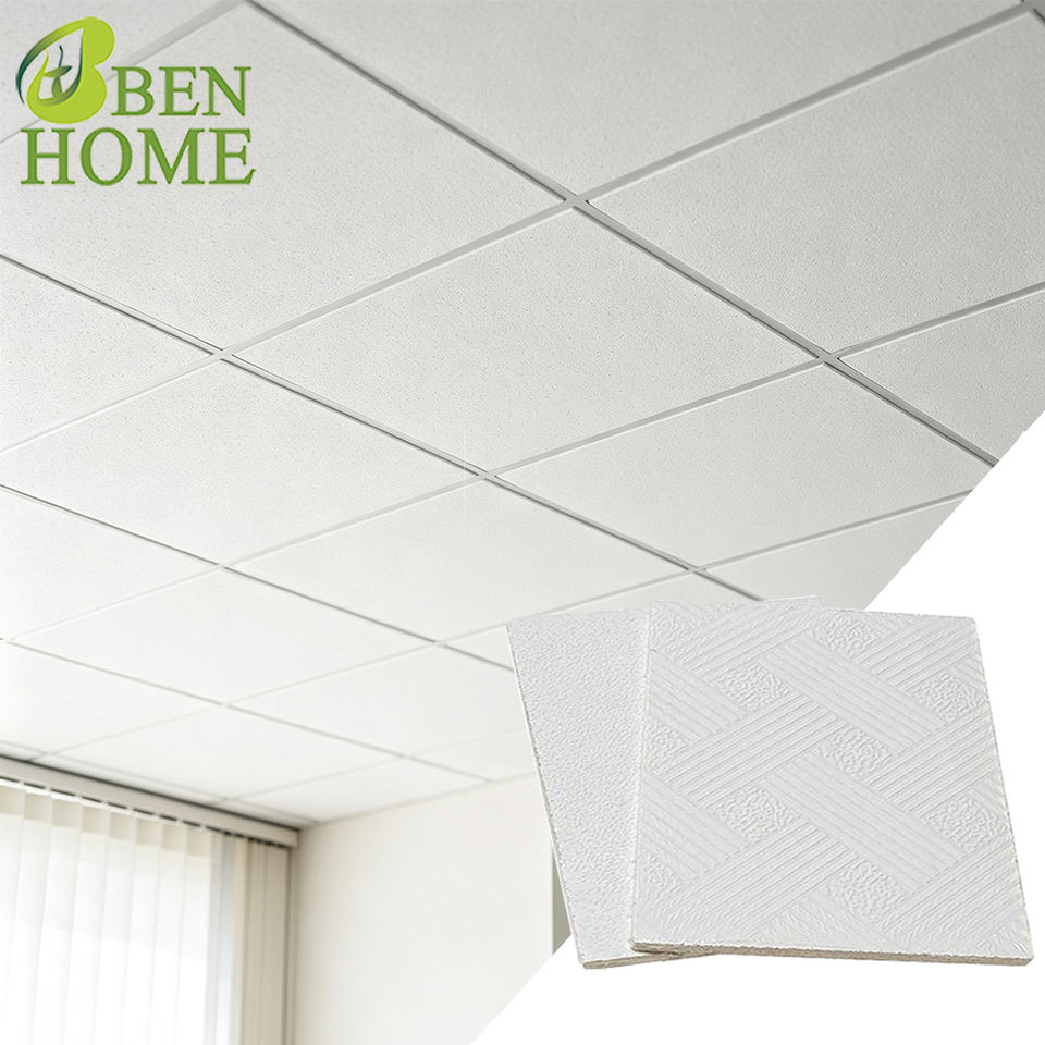 White PVC Laminated Gypsum Ceiling Tile Fireproof Moisture-Proof Heat ...