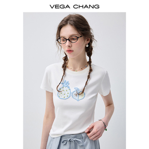 เสื้อยืดปักลายสับปะรดสีขาวสไตล์หวาน VEGA CHANG แขนสั้น คอกลม ลำลอง ลายผลไม้ สำหรับขายส่ง - Product Image 5