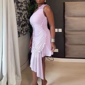 Robes asymétriques à épaules dénudées et volants, couleur unie, nouvelle collection pour femmes, tendance - Product Image 4