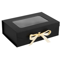 Boîte en papier d'emballage recyclable noire avec fenêtre, logo personnalisé, boîtes cadeaux en carton de luxe avec fermeture magnétique et couvercles