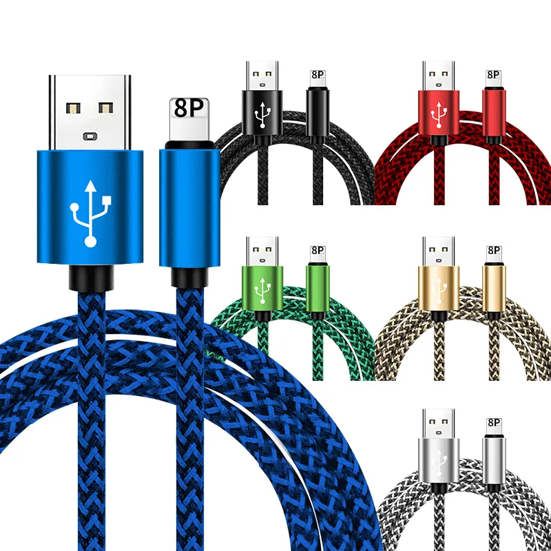 2022 New design For iPhone USB Cable Charger 3ft 6ft 10ft Nylon Braided 8 pin Charge Cable for iPhone