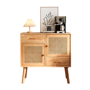 <span class=keywords><strong>Buffet</strong></span> moderne en bois massif et rotin de Russie, armoire de rangement avec tiroirs et portes, console d'accent du milieu du siècle pour le salon - Product Image 3