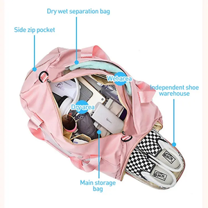 Toptan özel moda logosu katlanabilir spor salonu kadın erkek su geçirmez silindir seyahat çantası pembe spor çantası - Product Image 2