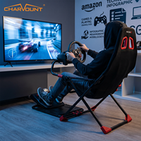 Cockpit de simulateur de course professionnel pliable avec cadre en acier, siège de jeu, support de volant, support de levier de vitesses et gestion des câbles