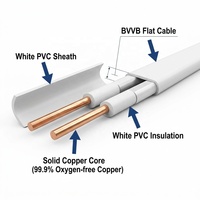 Kabel Tembaga Padat Datar Berlapis PVC BVVB Tugas Berat, 2 Inti 1.5-6.0mm2, Penutup Putih Merah Hitam, Tegangan 300/500v
