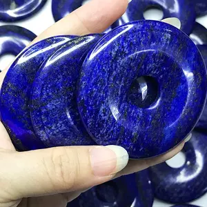 60mm boyalı Lapis Lazuli taş daire Donuts şifa kristal Donut taş kolye boncuk