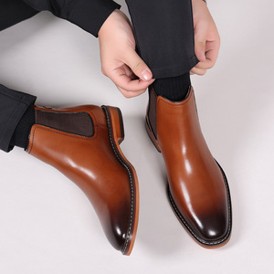 Bottes <span class=keywords><strong>Chelsea</strong></span> pour hommes, nouveau style, chaussures habillées en <span class=keywords><strong>cuir</strong></span> britanniques, à enfiler, montantes, à bout pointu, en <span class=keywords><strong>cuir</strong></span> véritable - Product Image 3
