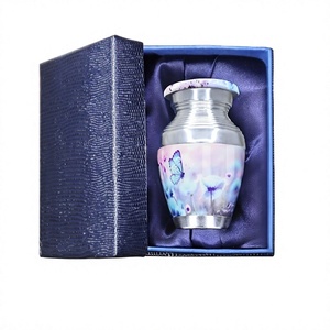 Petite urne souvenir papillon bleu et rose pour offrir aux proches Urnes souvenir en métal massif pour sac en velours sans cendres - Product Image 1