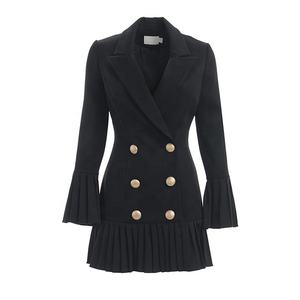 2019 <strong>Winter</strong> <strong>Formal</strong> Office Ruffle Cuff and Hem Long Sleeve Black Women Blazer <strong>Dress</strong> - Product Image 1