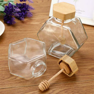 High Quality Huina Modern Rectangle Transparent <b>Glass</b> Honey Jar Storage <b>Bottle</b> Bamboo Cover Stirring Rod for Home <b>Decoration</b> - Product Image 5