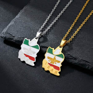 Colliers tendance anti-ternissement en argent et or PVD, bijoux fins en acier inoxydable 316L, collier carte de l'Iran pour femmes - Product Image 2