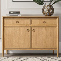 Buffet de salle à manger MYHOME, style moderne et luxueux, en bois massif de chêne, avec 2 portes, tiroirs et poignées métalliques