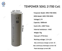 Batterie TENPOWER 50XG 21700 5000mAh 90A 3.7V, cellule de batterie lithium-ion à décharge élevée pour outil électrique, drone, jouets RC, UAV