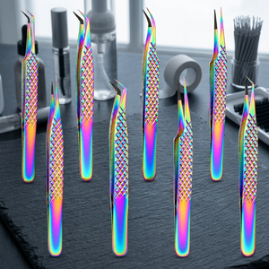 Juego de pinzas de precisión para pestañas, pinzas con acabado en oro blanco, pinzas con puntas dentadas, pinzas de acero inoxidable para pestañas - Product Image 4