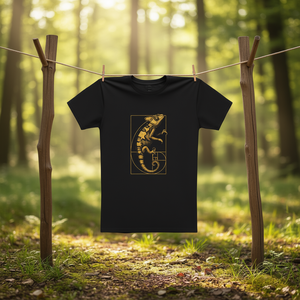 T-shirt Chameleon Ratio noir avec imprimé doré, taille adulte unisexe - Product Image 3