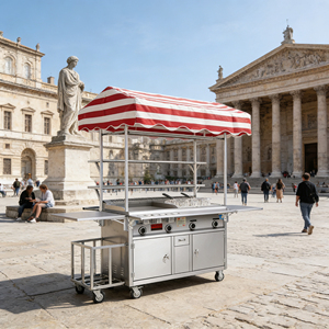 Chariot de service alimentaire à 4 roues pour usage extérieur, en acier inoxydable, résistant à la rouille, avec chauffage et grill intégrés, garantie 1 an - Product Image 4