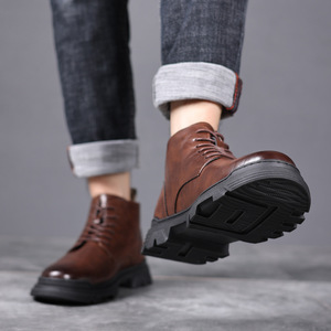 รองเท้าบูทมาร์ตินฤดูหนาวสำหรับผู้ชาย บุขนหนา มีเชือกผูก ป้องกันความหนาวเย็น รองเท้าทำงาน หัวมน หนังแท้ หุ้มข้อสูง - Product Image 2