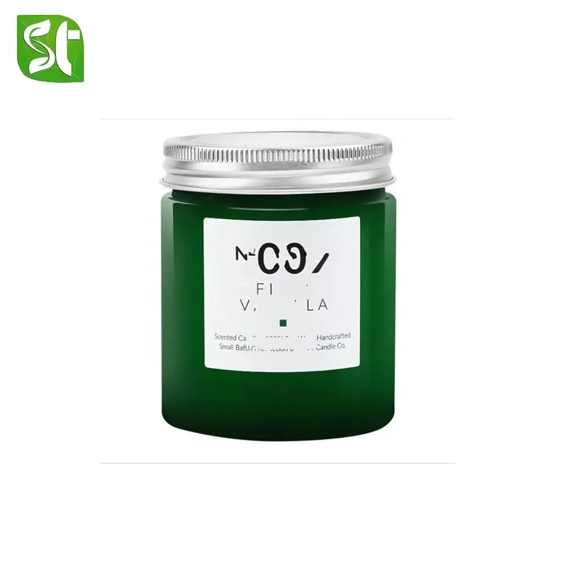 Creative green color empty recycled custom glass candle jar in bulk with lid for candle making