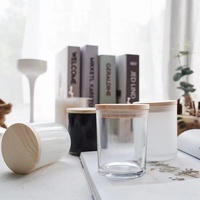 Petit récipient à bougie en verre personnalisé de 6oz pot cylindrique vide noir et blanc avec couvercle en bois et boîte pour la fabrication de bougies