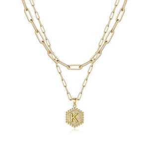 Adjustable Chain <b>Necklace</b> <b>Initial</b> Disc Pendant Classic Refined Hammered Design for Valentine's Day Birthday Featuring Zircon A-Z - Product Image 1