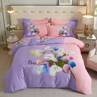 Parure de lit quatre pièces en coton pur brossé éco-responsable, motif plantes et fleurs, style moderne et épuré, tendance et épaisse