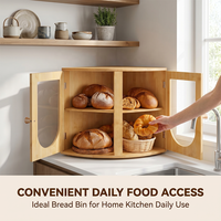 Boîte à pain en bambou à 2 niveaux avec portes transparentes à charnières, pour comptoir de cuisine, conteneur de rangement alimentaire léger, respirant et de grande taille
