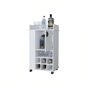 Chariot de bar Reese blanc avec roulettes, une seule porte, six compartiments à vin, design moderne et portable - Product Image 1