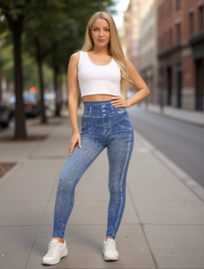 JF659R Jeans Skinny a Vita Alta da Donna, Lunghezza Intera, Denim Stonewashed Traspirante, Stile Casual, Misto Cotone e Spandex - Product Image 2